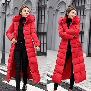 Long Winter Coat with Fluffy Collar - Down Coat